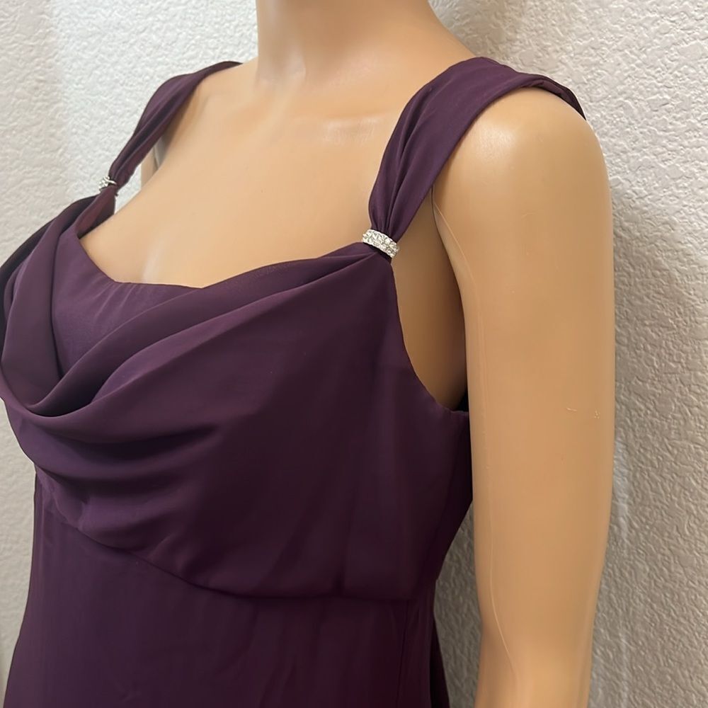 Michaelangelo Dress Sz 8 Plum Purple Diamond Accent Ruched Scoop Neck Maxi Lined - Picture 4 of 11